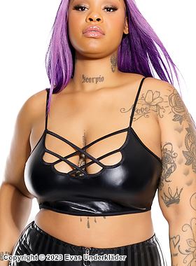 Bralette, wet-look, vorne mit Gurte, Plus Size